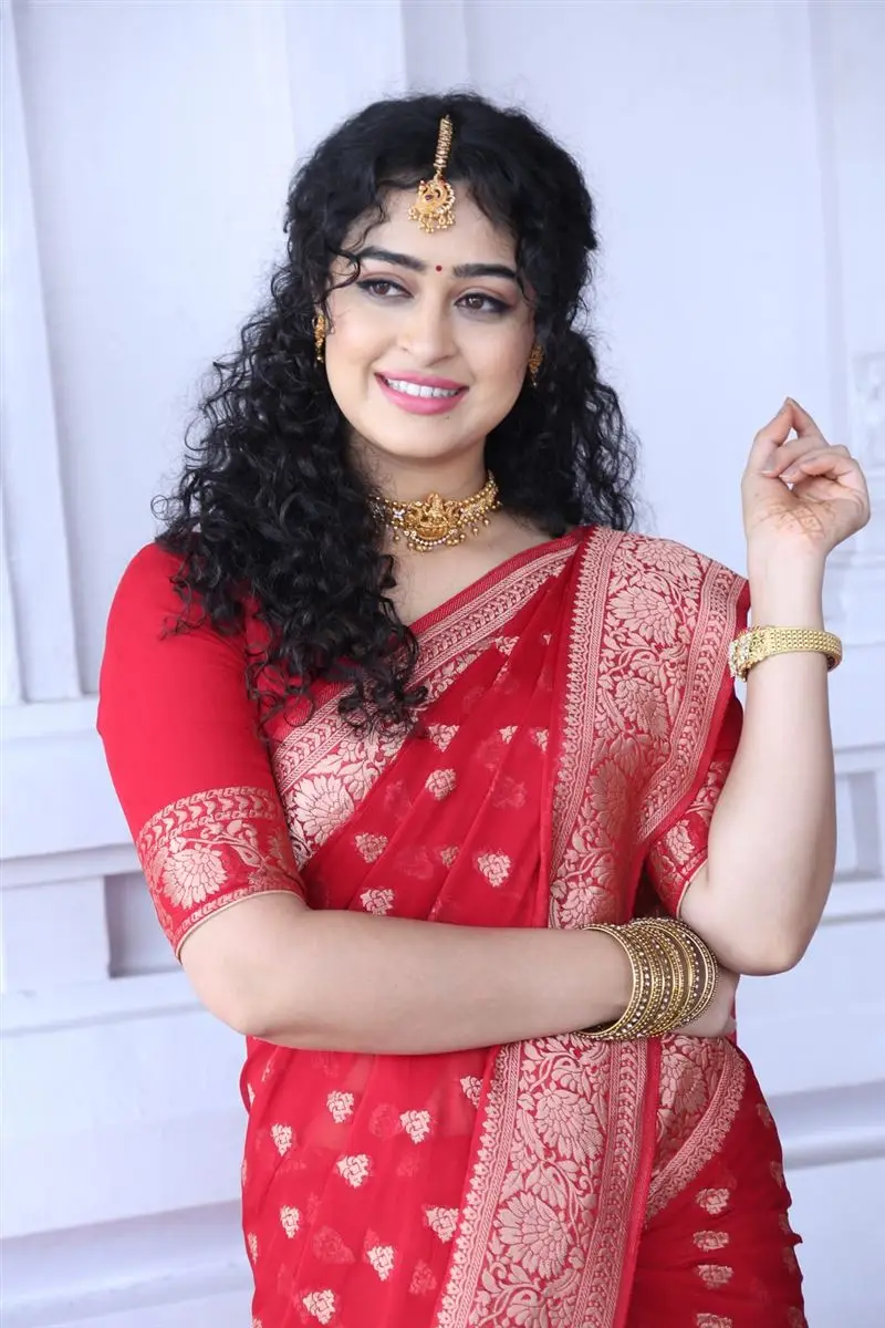 Apsara Rani in Red Saree at New Telugu Movie Opening